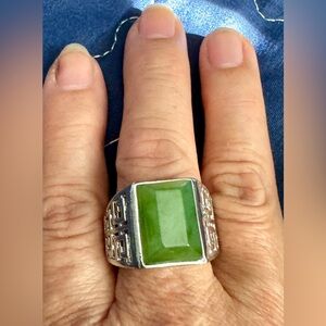 Sterling Silver 925 Burma Green A Jade jadeite Rectangle Ring